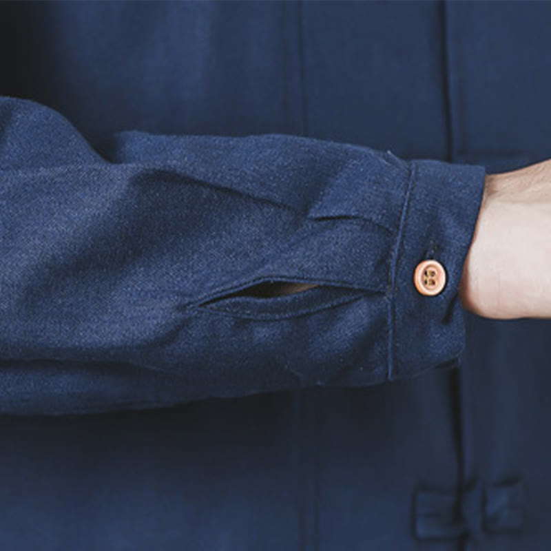 Buddha Stones Fall Simple Frog-Button Leinen Herren Mittellanger Mantel Zen Kleidung - image 11