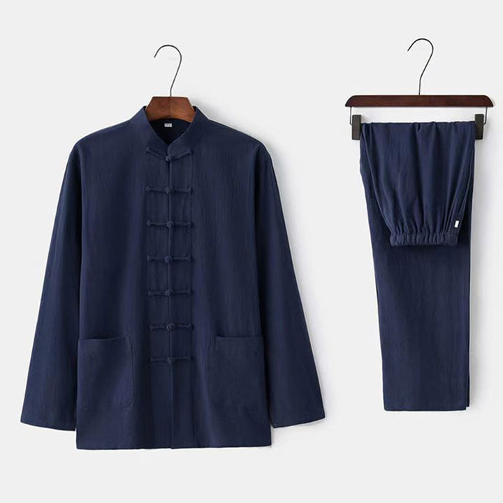 Buddha Stones 2-teiliger Tang-Anzug, traditionelle Froschknopf-Uniform, langärmeliges Hemd und Hose, Herren-Set - Marine - US/ UK/AU46，EU56 (5XL) - image 13