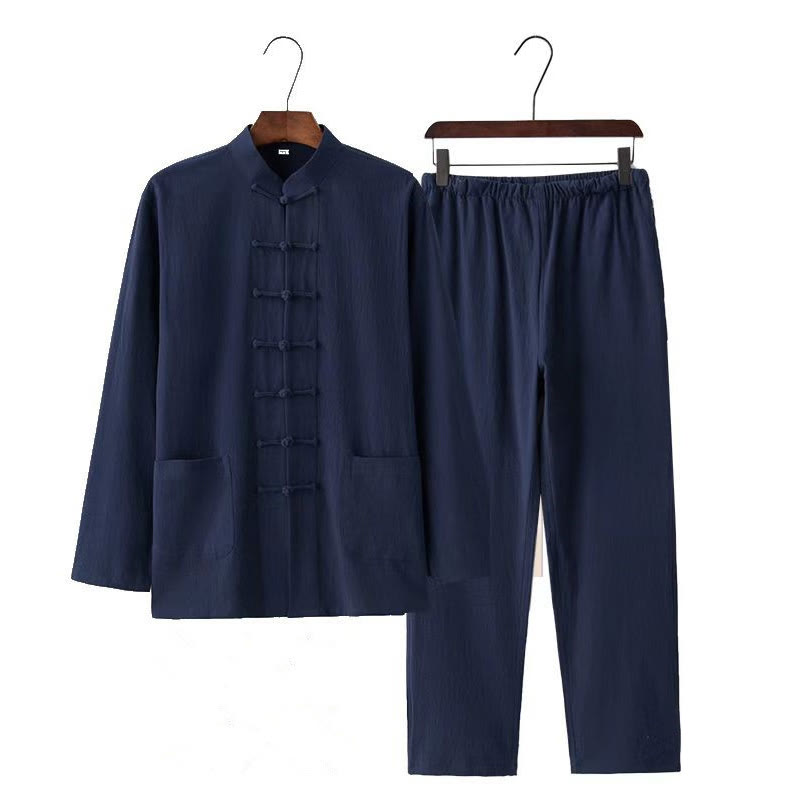 Buddha Stones 2-teiliges Tang-Anzug-Set mit traditionellen Froschknopf-Uniformen, langärmeligem Hemd und Hose für Herren - image 13