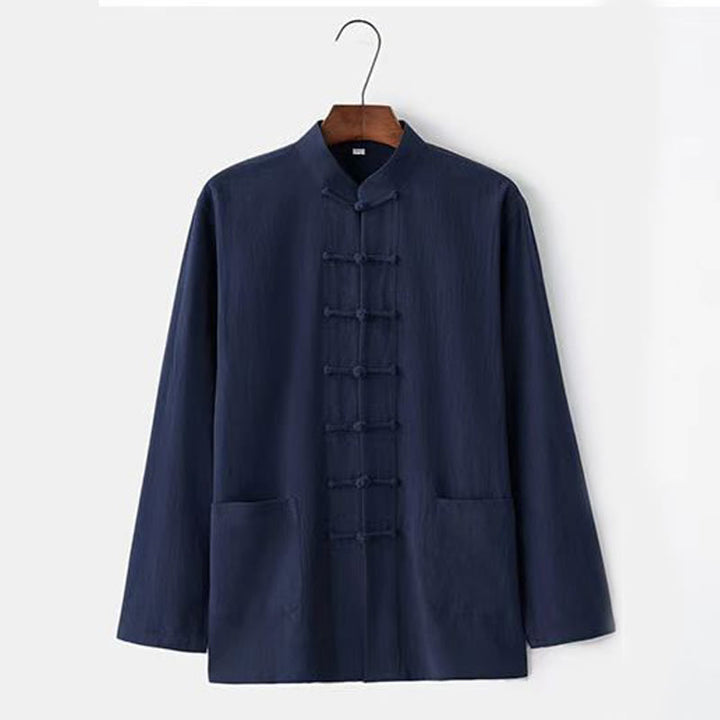 Buddha Stones 2-teiliges Tang-Anzug-Set mit traditionellen Froschknopf-Uniformen, langärmeligem Hemd und Hose für Herren - image 11