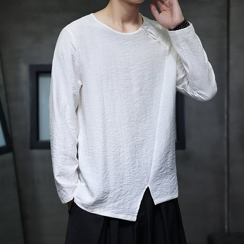 Buddha Stones Fall Solid Rundhals Langarm T-Shirt Baumwolle Männer Kleidung - image 13