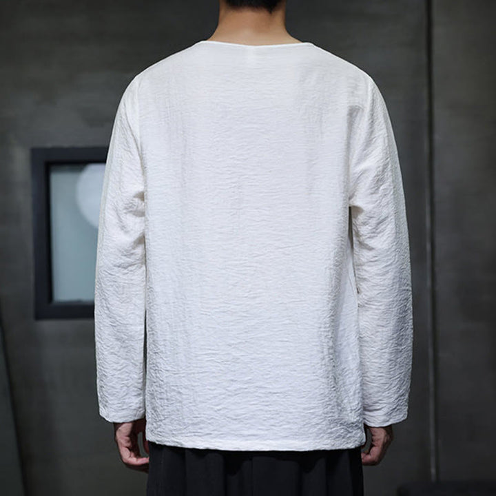 Buddha Stones Fall Solid Rundhals Langarm T-Shirt Baumwolle Männer Kleidung - image 9