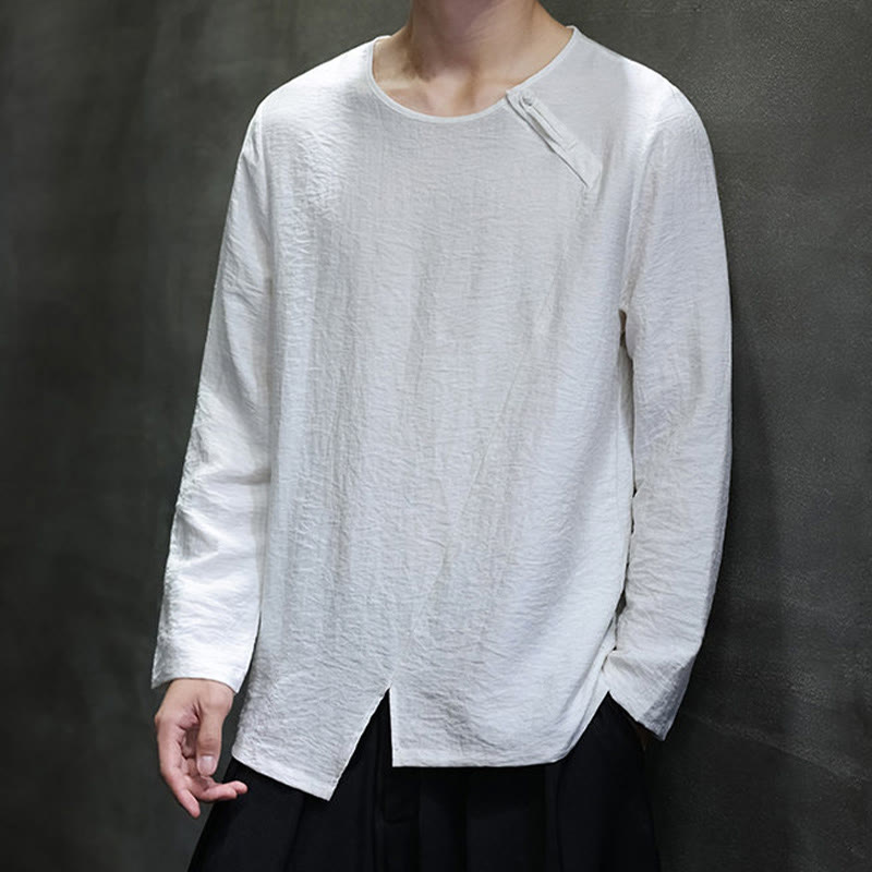 Buddha Stones Fall Solid Rundhals Langarm T-Shirt Baumwolle Männer Kleidung - image 10