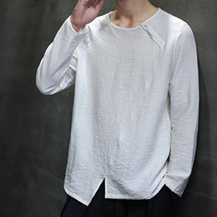 Buddha Stones Fall Solid Rundhals Langarm T-Shirt Baumwolle Männer Kleidung - image 11