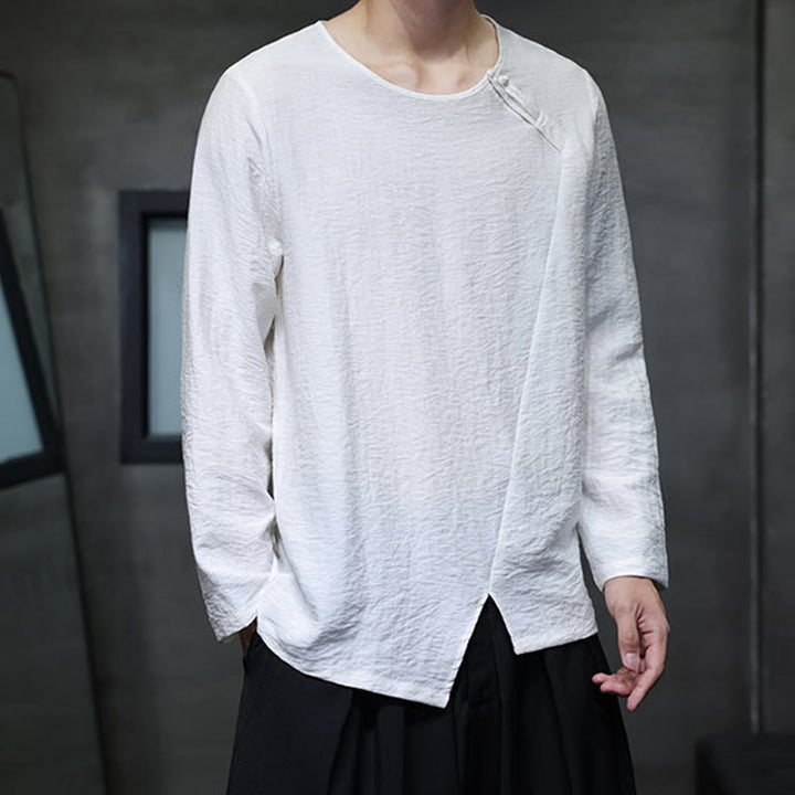 Buddha Stones Fall Solid Rundhals Langarm T-Shirt Baumwolle Männer Kleidung - image 8