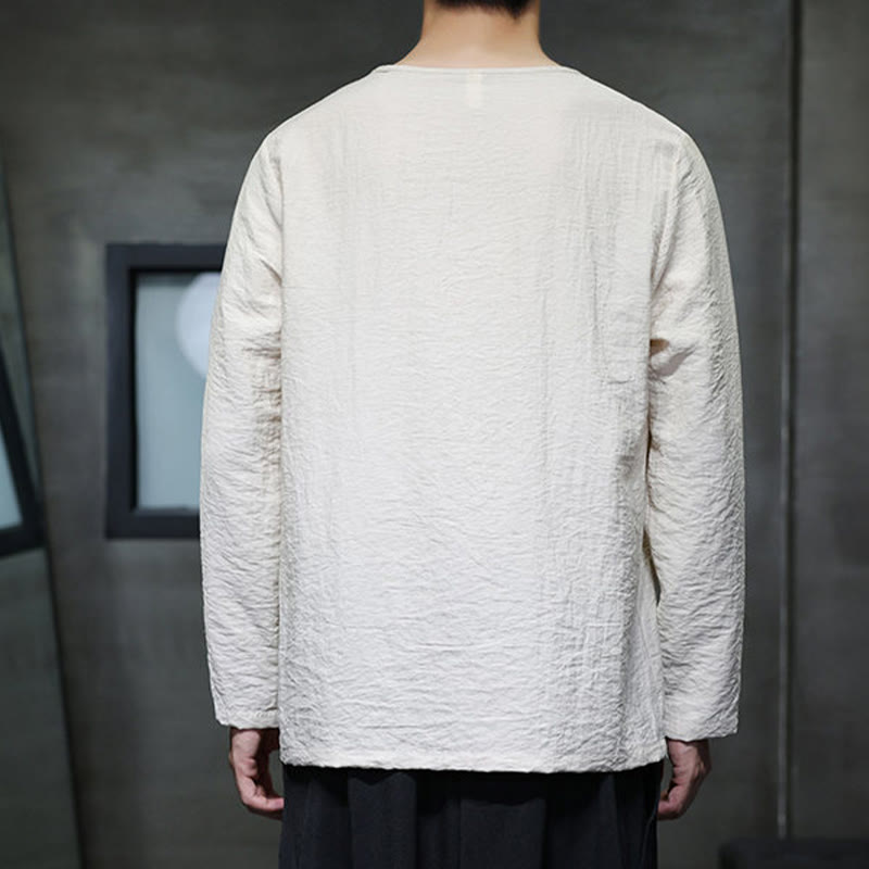 Buddha Stones Fall Solid Rundhals Langarm T-Shirt Baumwolle Männer Kleidung - image 2