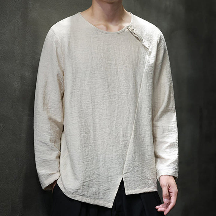 Buddha Stones Fall Solid Rundhals Langarm T-Shirt Baumwolle Männer Kleidung - image 3