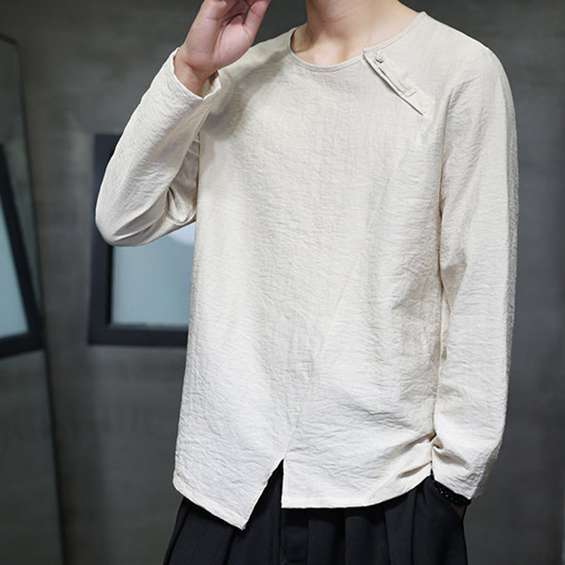 Buddha Stones Fall Solid Rundhals Langarm T-Shirt Baumwolle Männer Kleidung - image 4