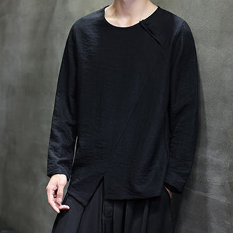 Buddha Stones Fall Solid Rundhals Langarm T-Shirt Baumwolle Männer Kleidung - image 26