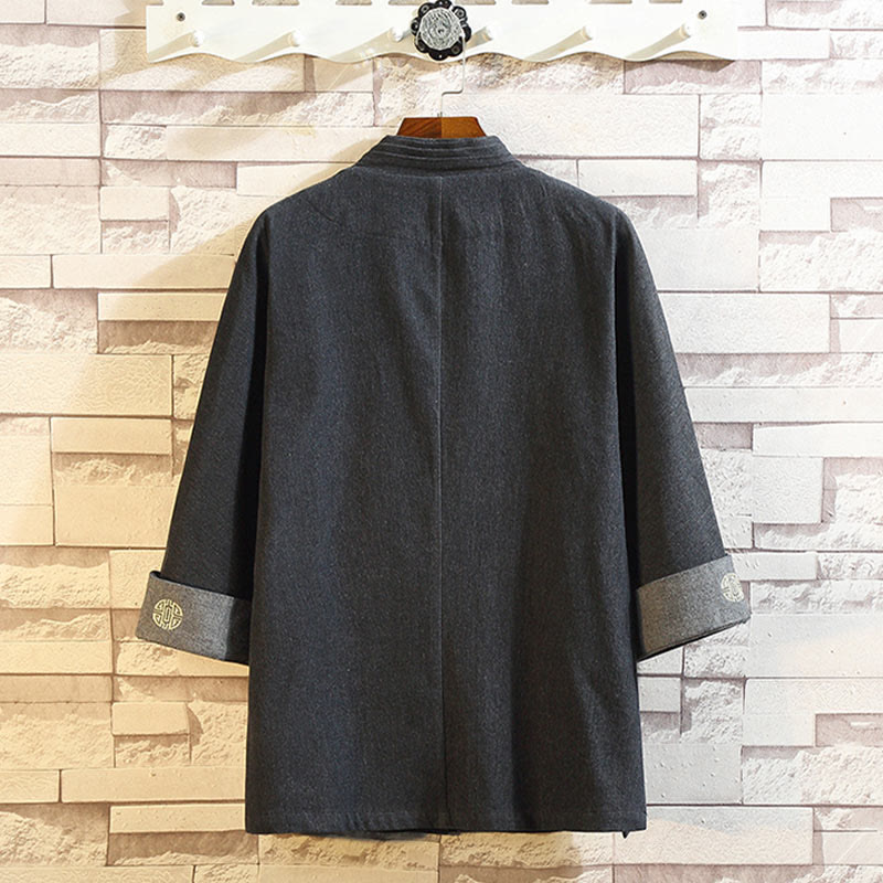 Buddha Stones Herren-Kimono mit Froschknopfleiste, Dreiviertelärmeln und Taschen - image 1