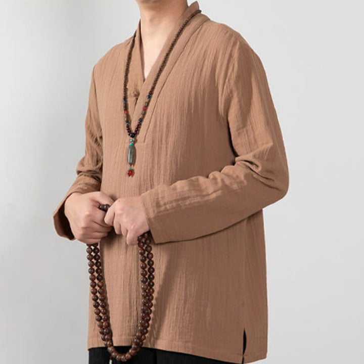 Buddha Stones Fall Einfaches V-Ausschnitt Langarm T-Shirt Baumwolle Herren Kleidung - image 5