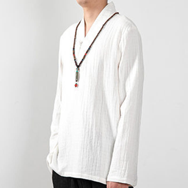 Buddha Stones Fall Einfaches V-Ausschnitt Langarm T-Shirt Baumwolle Herren Kleidung - image 11