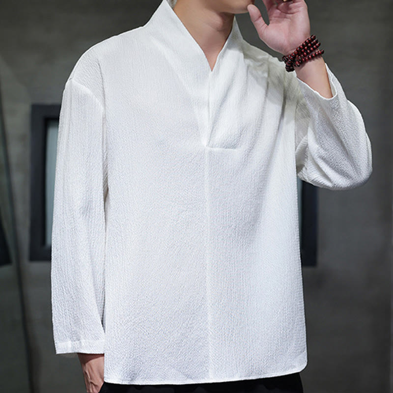 Buddha Stones Einfaches V-Ausschnitt Langarm T-Shirt Herren Kleidung - image 4