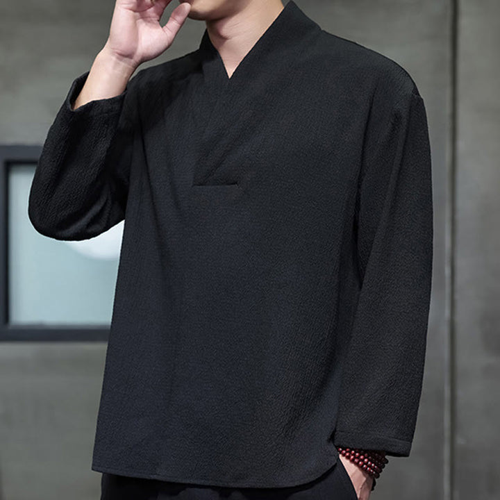 Buddha Stones Einfaches V-Ausschnitt Langarm T-Shirt Herren Kleidung - image 15