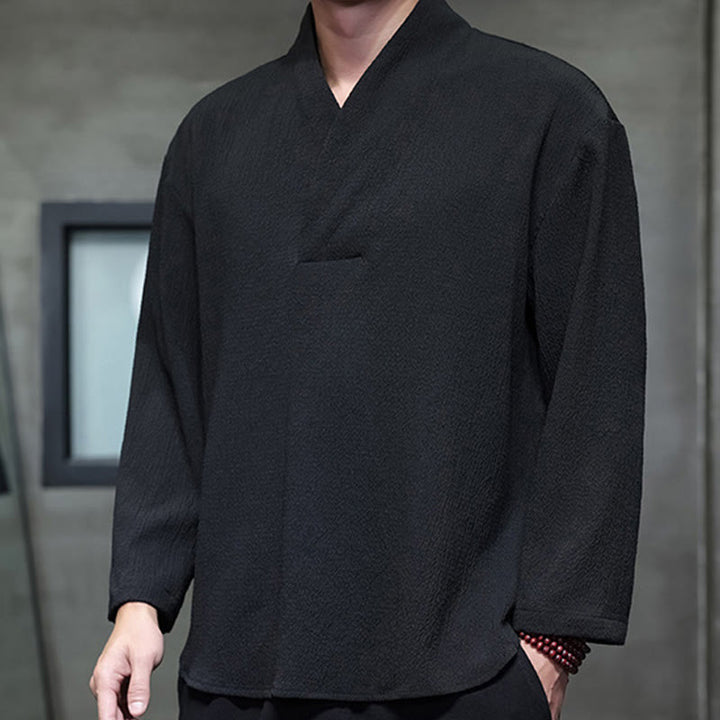 Buddha Stones Einfaches V-Ausschnitt Langarm T-Shirt Herren Kleidung - image 18