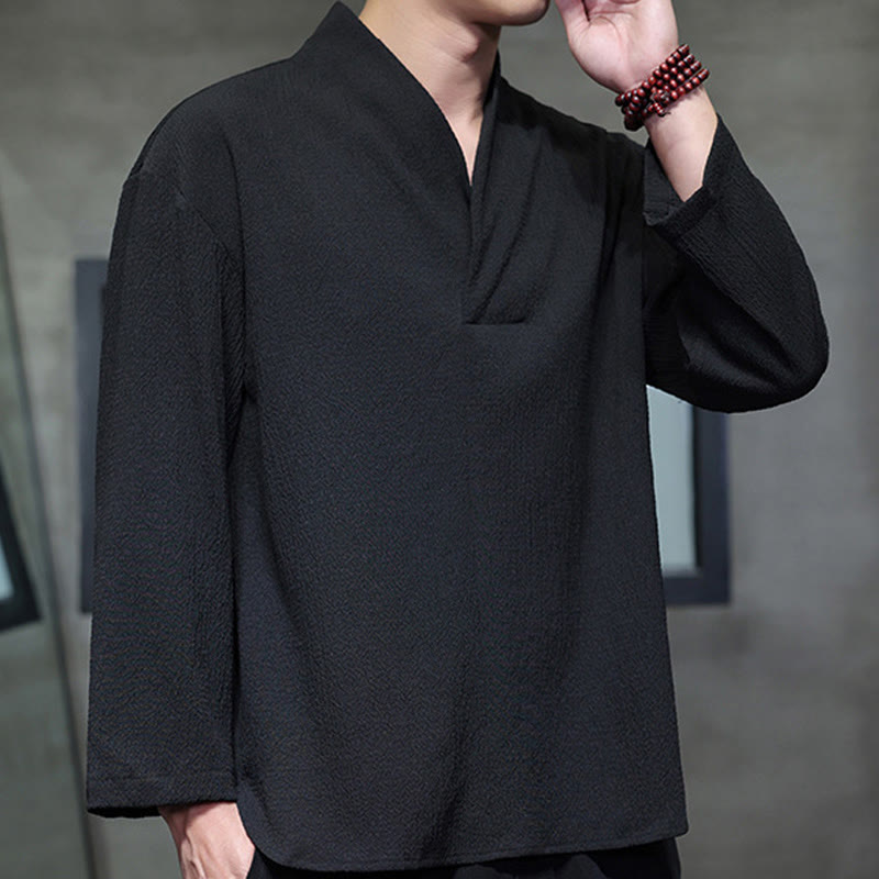 Buddha Stones Einfaches V-Ausschnitt Langarm T-Shirt Herren Kleidung - image 16