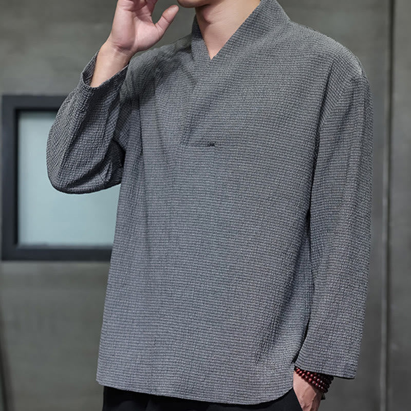 Buddha Stones Einfaches V-Ausschnitt Langarm T-Shirt Herren Kleidung - image 25