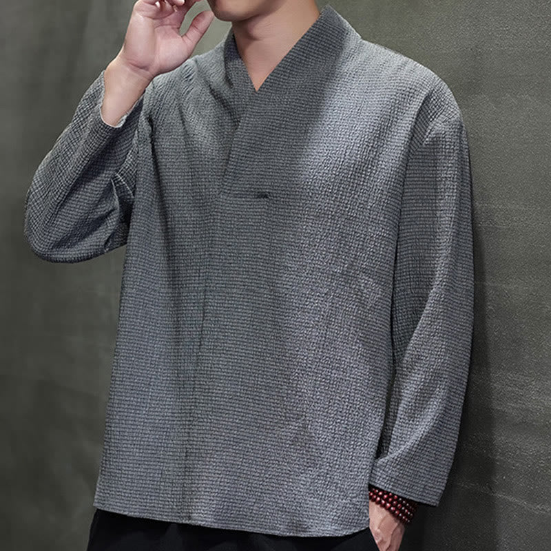 Buddha Stones Einfaches V-Ausschnitt Langarm T-Shirt Herren Kleidung - image 24