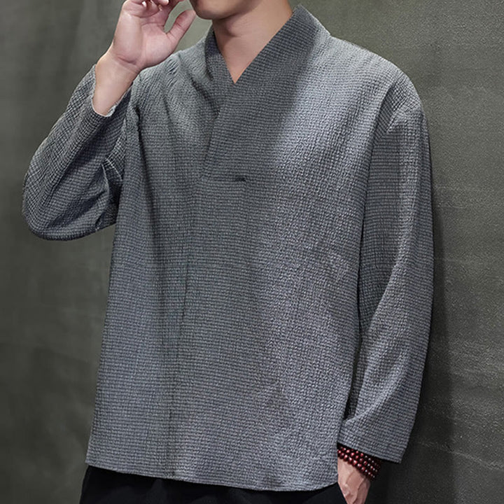 Buddha Stones Einfaches V-Ausschnitt Langarm T-Shirt Herren Kleidung - image 24