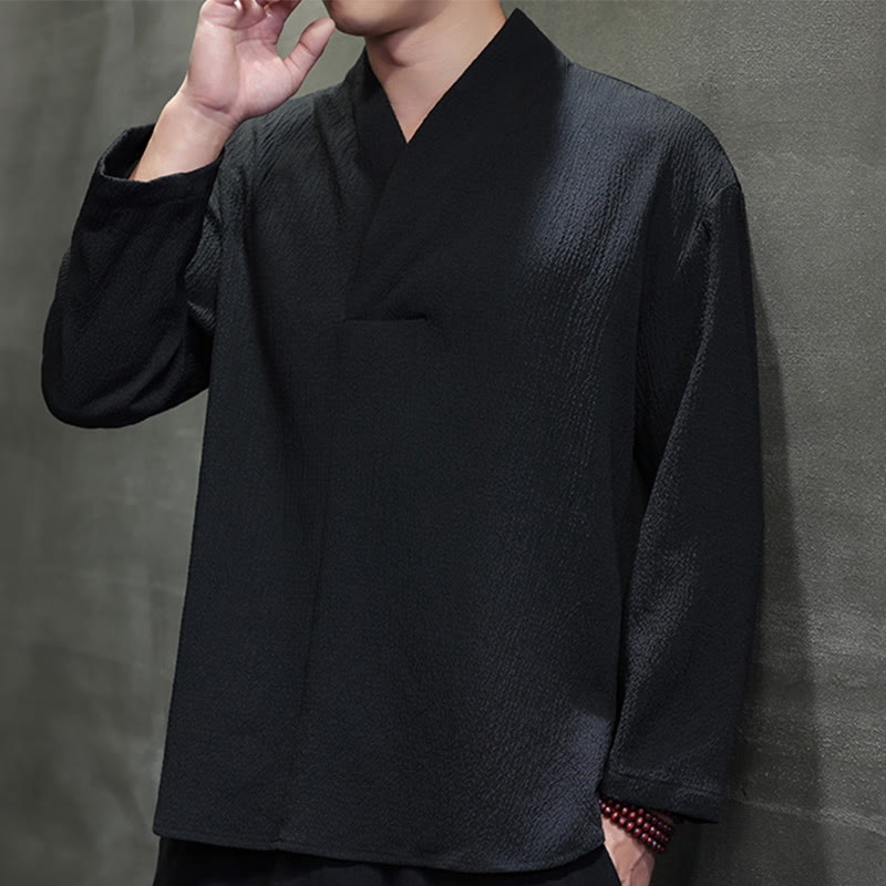 Buddha Stones Einfaches V-Ausschnitt Langarm T-Shirt Herren Kleidung - image 17