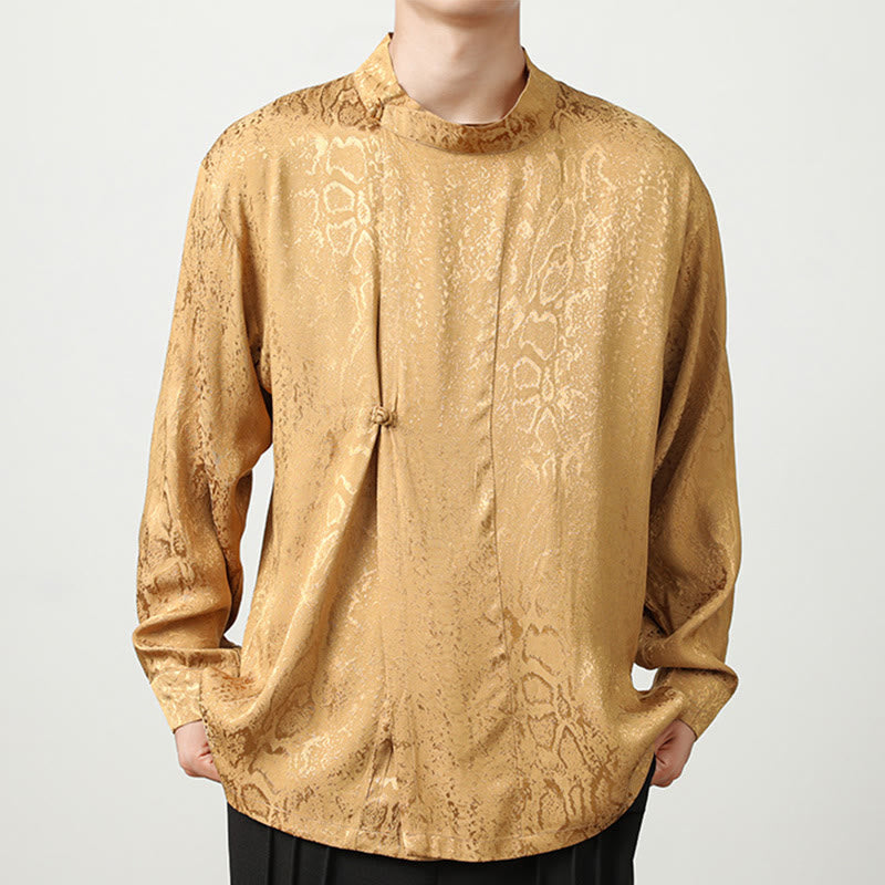 Buddha Stones Fall Jacquard Langarmhemd mit Froschknöpfen Herren Kleidung - Mokassin - US/ UK/AU46，EU56 (5XL) - image 1