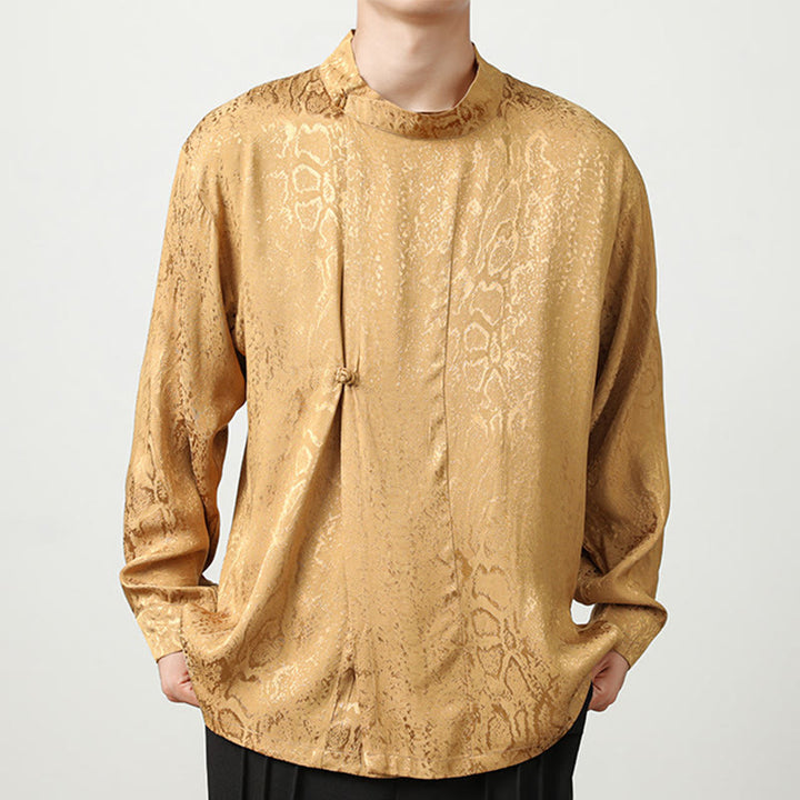 Buddha Stones Fall Jacquard Langarmhemd mit Froschknöpfen Herren Kleidung - Mokassin - US/ UK/AU46，EU56 (5XL) - image 1
