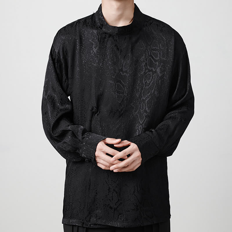 Buddha Stones Fall Jacquard Langarmhemd mit Froschknöpfen Herren Kleidung - Schwarz - US/ UK/AU46，EU56 (5XL) - image 11