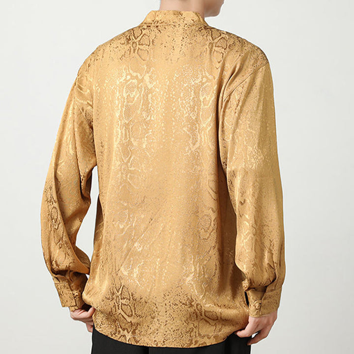 Buddha Stones Fall Jacquard Langarmhemd mit Froschknöpfen Herren Kleidung - image 3