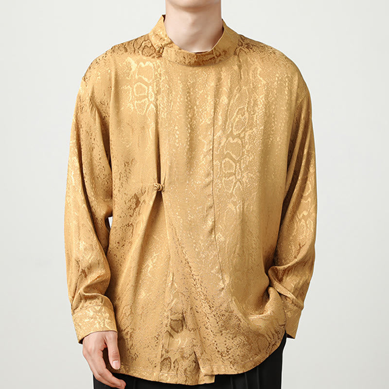 Buddha Stones Fall Jacquard Langarmhemd mit Froschknöpfen Herren Kleidung - image 2