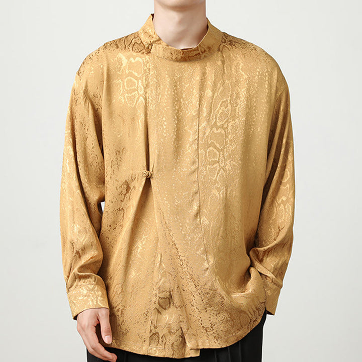 Buddha Stones Fall Jacquard Langarmhemd mit Froschknöpfen Herren Kleidung - image 2