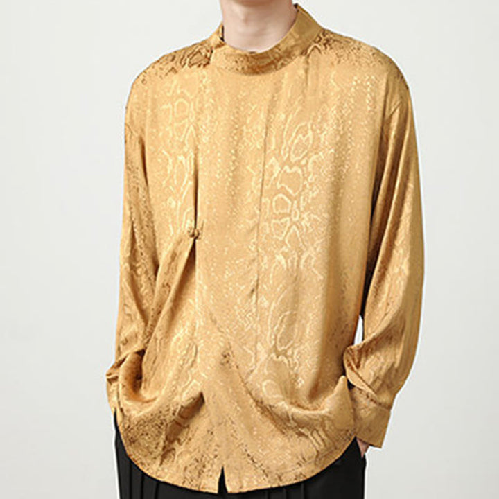 Buddha Stones Fall Jacquard Langarmhemd mit Froschknöpfen Herren Kleidung - image 9
