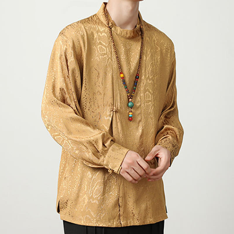 Buddha Stones Fall Jacquard Langarmhemd mit Froschknöpfen Herren Kleidung - image 6