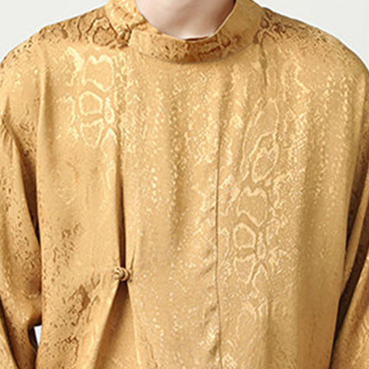 Buddha Stones Fall Jacquard Langarmhemd mit Froschknöpfen Herren Kleidung