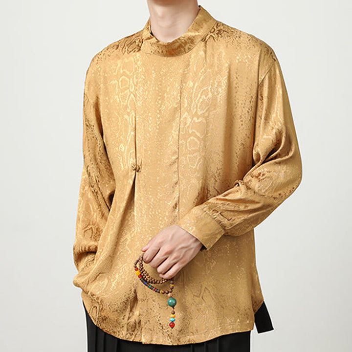 Buddha Stones Fall Jacquard Langarmhemd mit Froschknöpfen Herren Kleidung - image 4