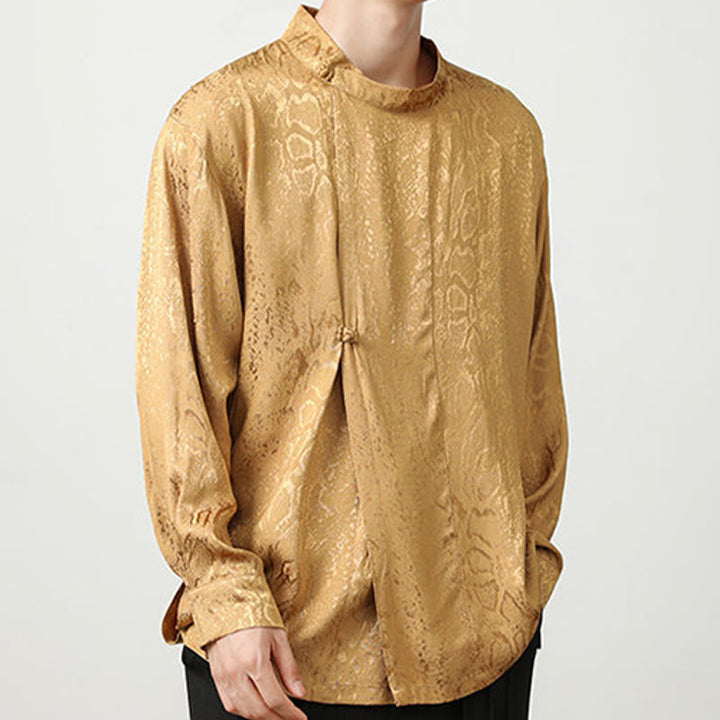Buddha Stones Fall Jacquard Langarmhemd mit Froschknöpfen Herren Kleidung - image 8