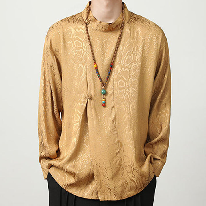 Buddha Stones Fall Jacquard Langarmhemd mit Froschknöpfen Herren Kleidung - image 7