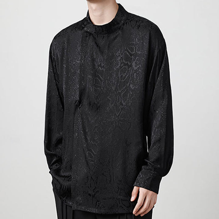 Buddha Stones Fall Jacquard Langarmhemd mit Froschknöpfen Herren Kleidung - image 14