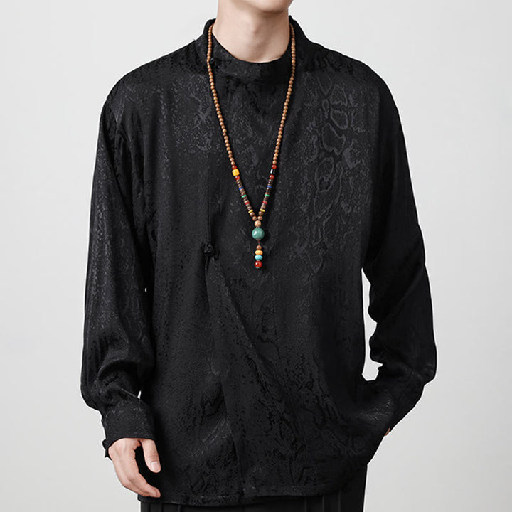 Buddha Stones Fall Jacquard Langarmhemd mit Froschknöpfen Herren Kleidung - image 12