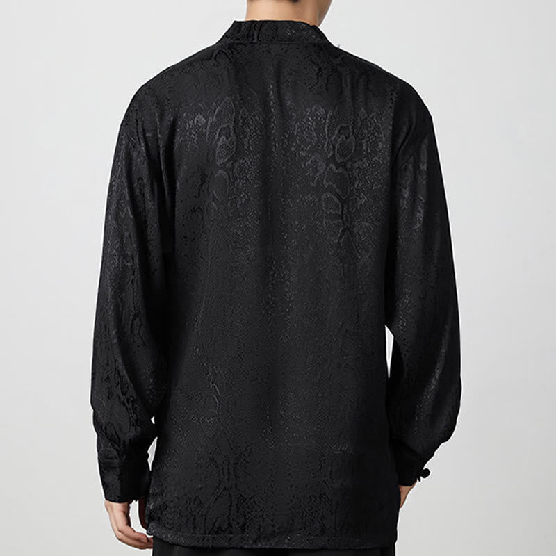 Buddha Stones Fall Jacquard Langarmhemd mit Froschknöpfen Herren Kleidung - image 13
