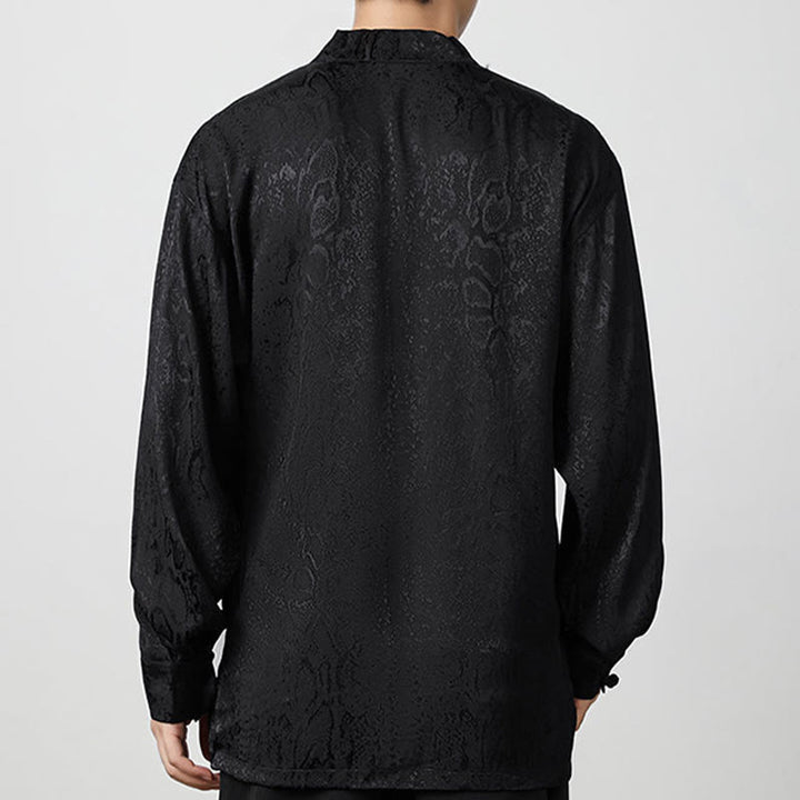 Buddha Stones Fall Jacquard Langarmhemd mit Froschknöpfen Herren Kleidung - image 13