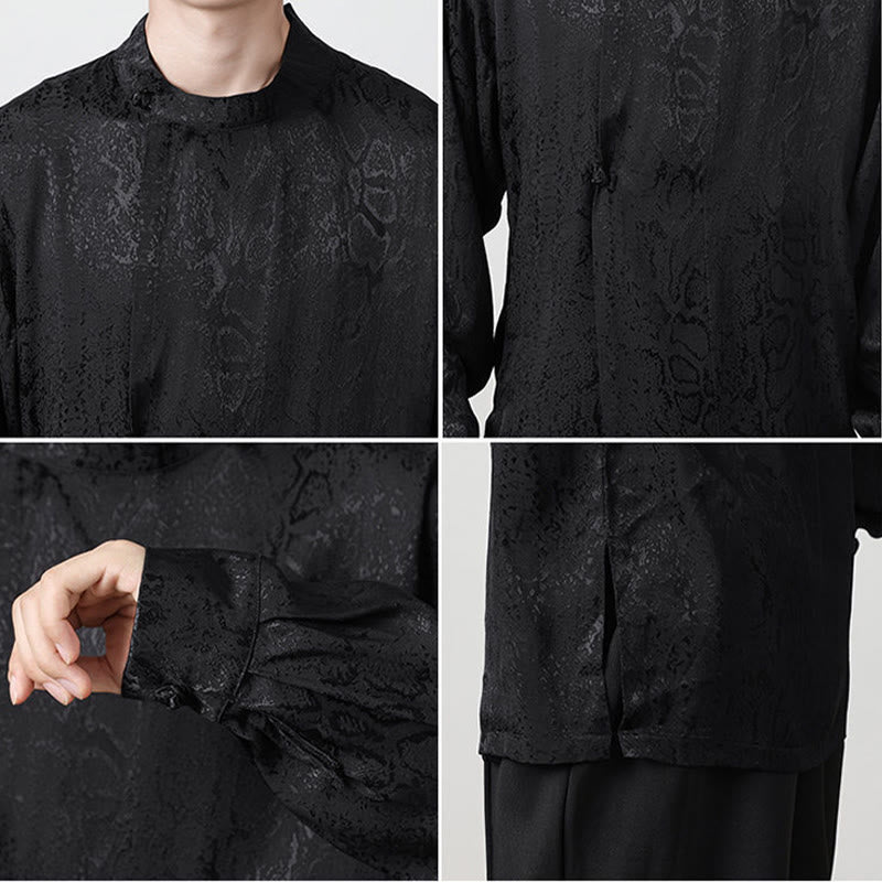 Buddha Stones Fall Jacquard Langarmhemd mit Froschknöpfen Herren Kleidung - image 18