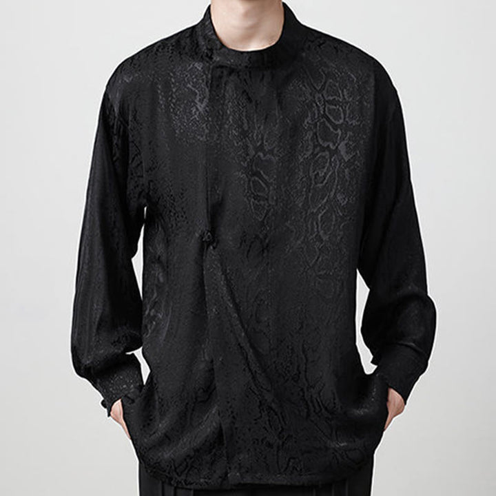 Buddha Stones Fall Jacquard Langarmhemd mit Froschknöpfen Herren Kleidung - image 16