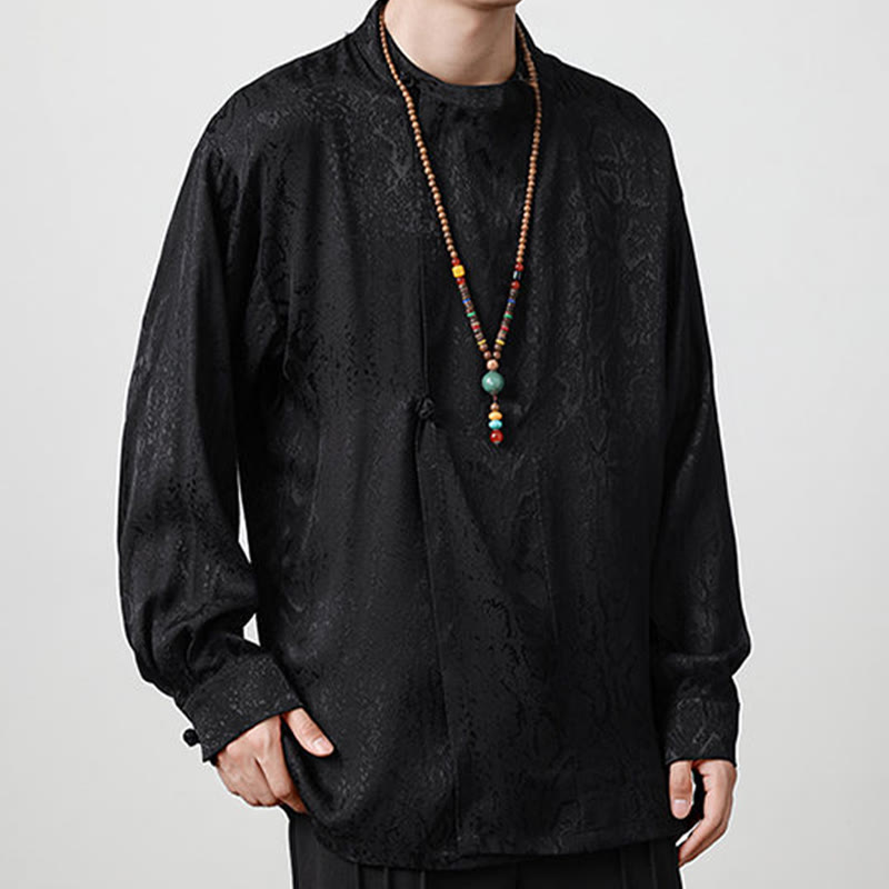 Buddha Stones Fall Jacquard Langarmhemd mit Froschknöpfen Herren Kleidung - image 15
