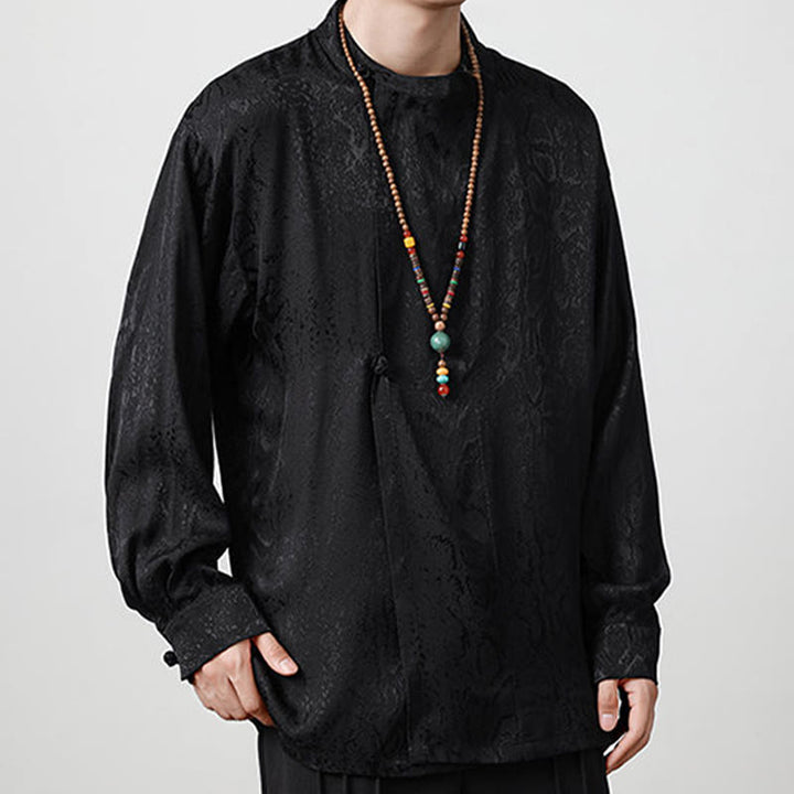Buddha Stones Fall Jacquard Langarmhemd mit Froschknöpfen Herren Kleidung - image 15