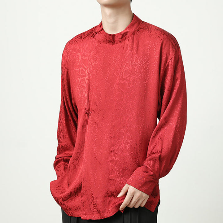 Buddha Stones Fall Jacquard Langarmhemd mit Froschknöpfen Herren Kleidung - image 20