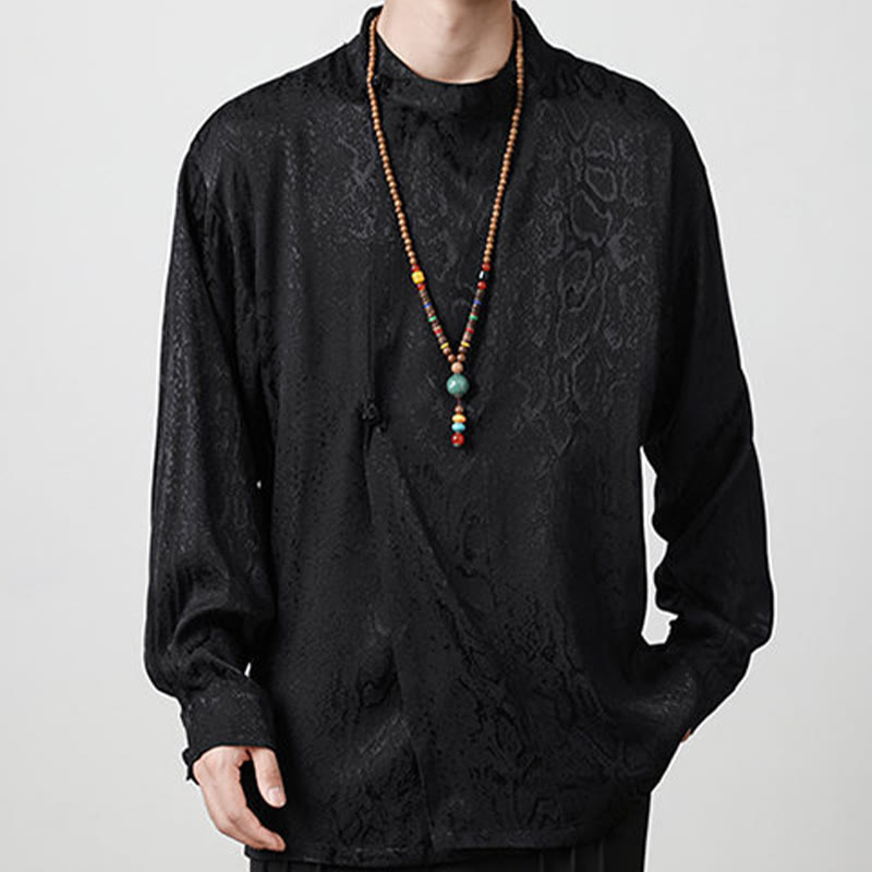 Buddha Stones Fall Jacquard Langarmhemd mit Froschknöpfen Herren Kleidung - image 17