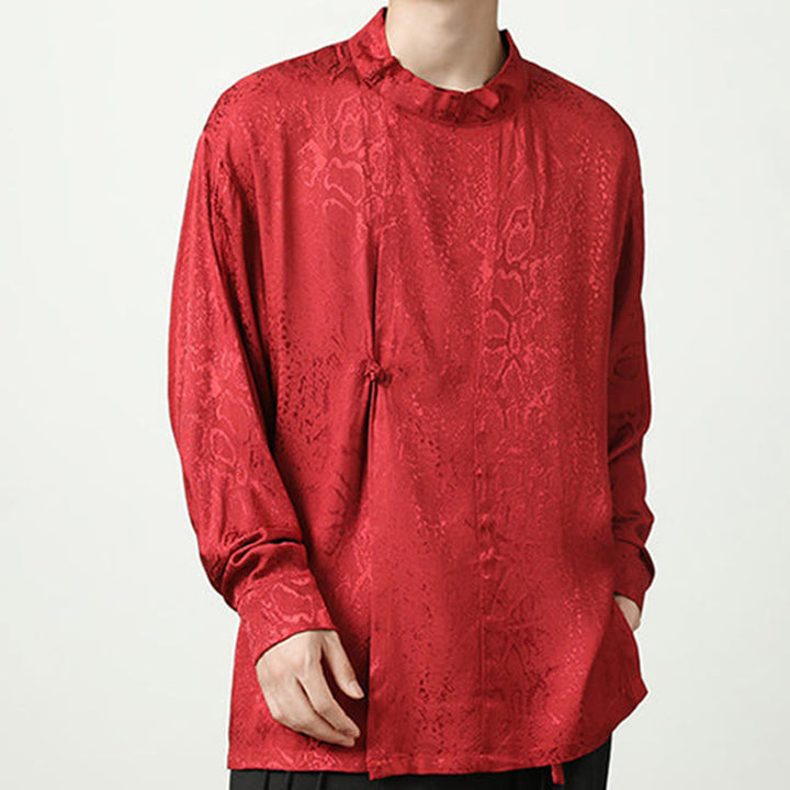 Buddha Stones Fall Jacquard Langarmhemd mit Froschknöpfen Herren Kleidung - image 23