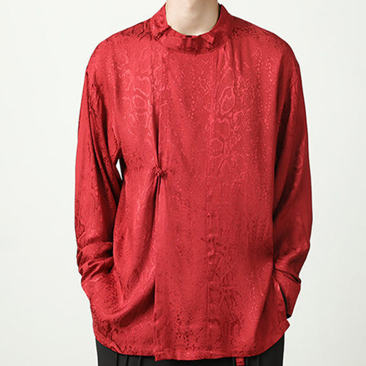 Buddha Stones Fall Jacquard Langarmhemd mit Froschknöpfen Herren Kleidung - image 21