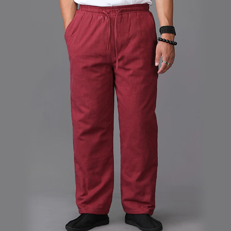 Buddha Stones Winter Herren Fleece gefütterte Leinenhose mit Kordelzug und Taschen - image 15