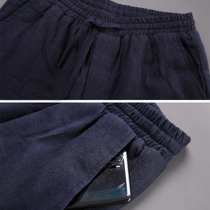 Buddha Stones Winter Herren Fleece gefütterte Leinenhose mit Kordelzug und Taschen - image 4